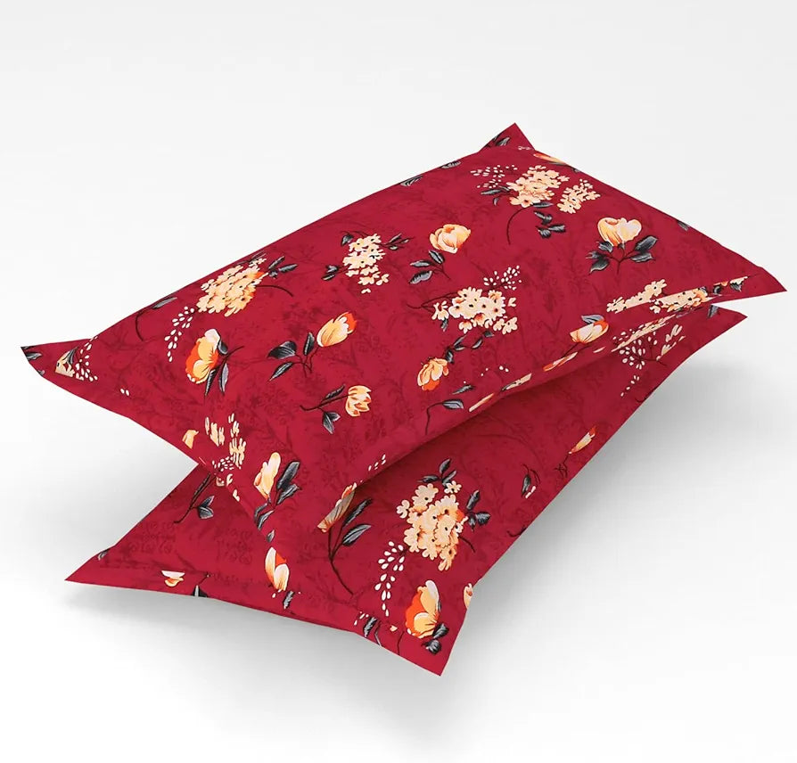 Homefab India 160 TC Glace Cotton Double BedSheet with 2 Pillow Covers -  - Maroon, Floral